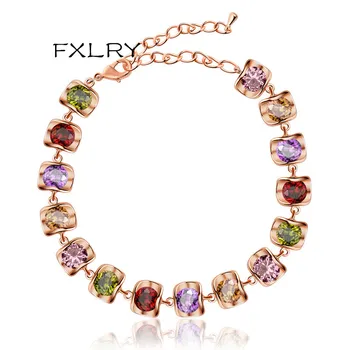 

FXLRY Fashion OL Personality Micro Inlay Cubic Zircon Geometry Type Multicolor Hand Catenary Bracelets For Women Jewelry