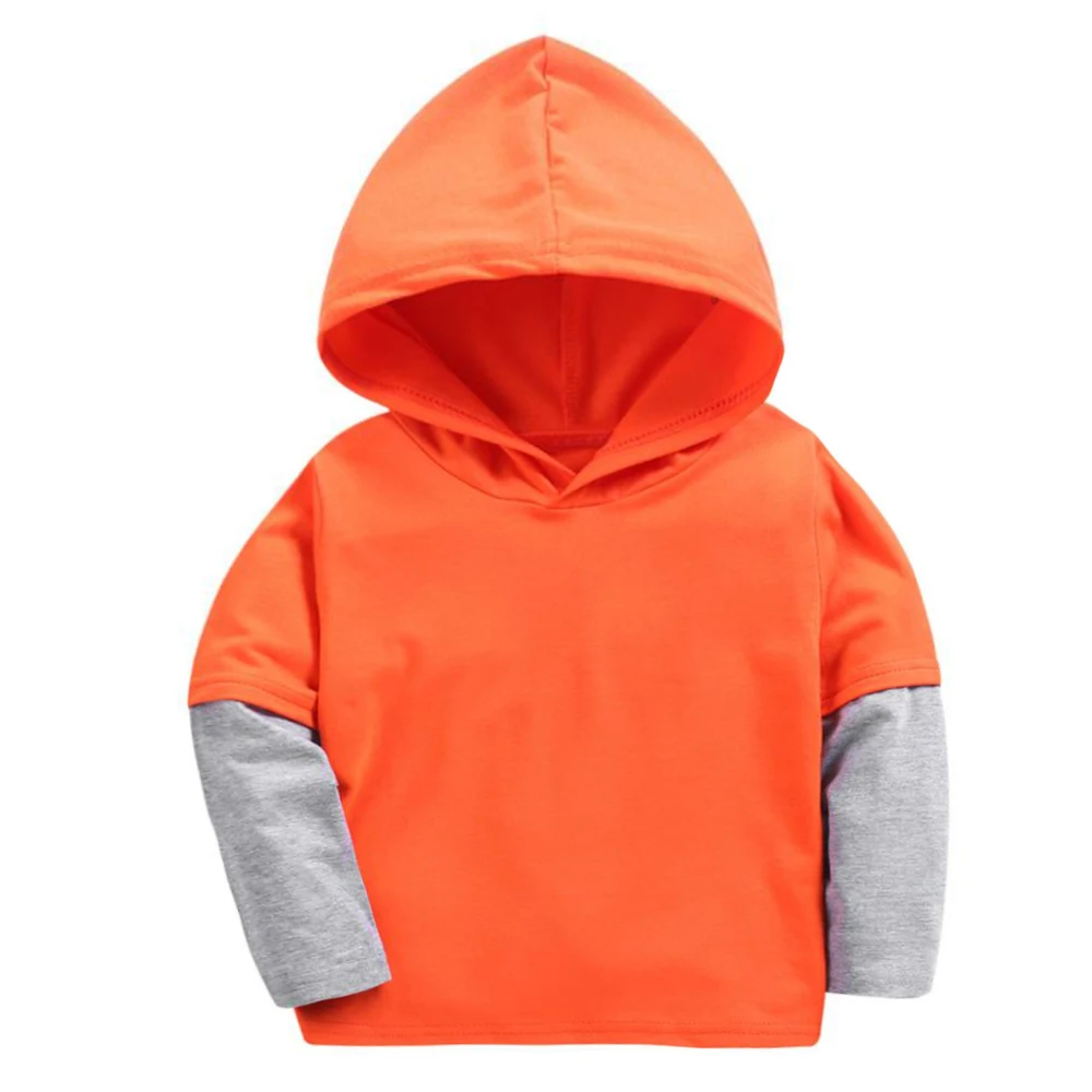 

Children Little Boys Girls Tops Hoodie Orange Patchwork Sweatshirt Spring Autumn Leisure Outfits Male Child Knitted Kid Outerwea