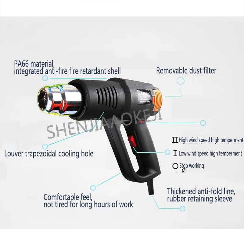 220V Adjustable Temperature Air Gun Industrial-grade Twin-turbo Powerful Wind Mica Heater Hot Air Gun Shrink Film Blower Heater