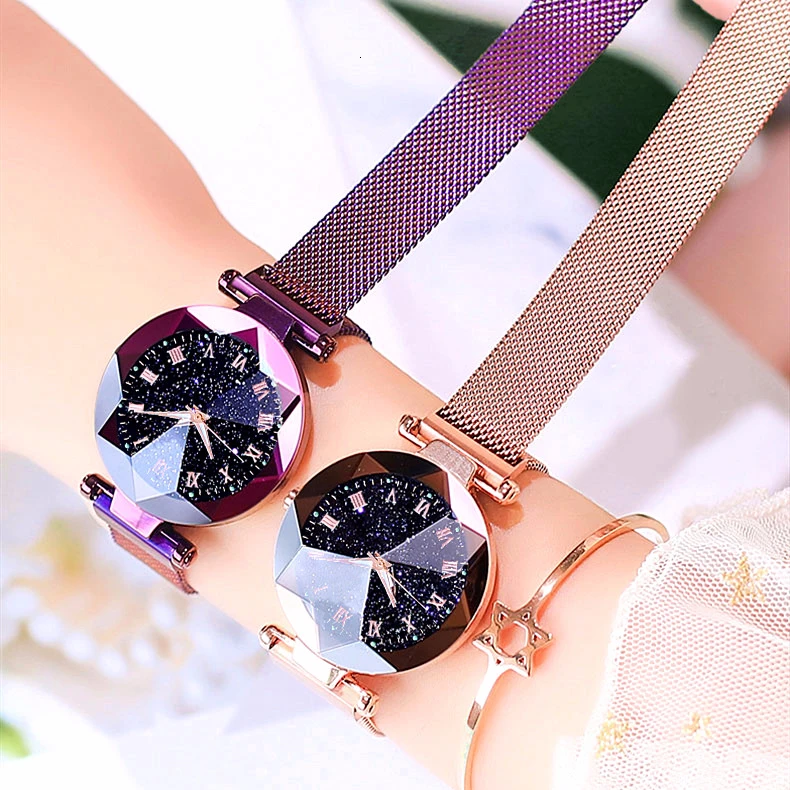 Hot Sale Women Magnet Buckle Starry Sky Luminous Roma Watch Luxury Ladies Stainless Steel Quartz Watch Clock Relogio Feminino