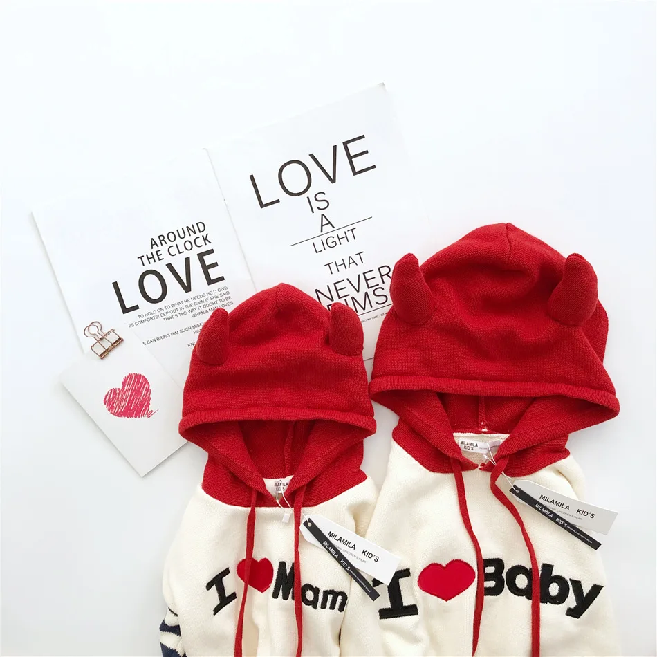 Tonytaobaby/новая осенне-зимняя одежда для мальчиков и девочек; Детские свитера с демонами для родителей и детей