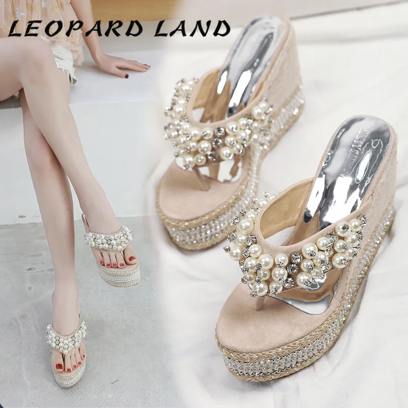 wedge sandals with pearls