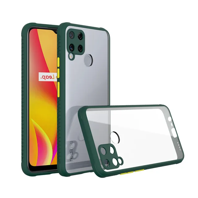 For OPPO Realme C11 C12 C15 Case Luxury Armor Silicone Bumper Phone Case for Realme 5 5i 6i 5S 6 Pro A5 A9 2020 Cover dark green