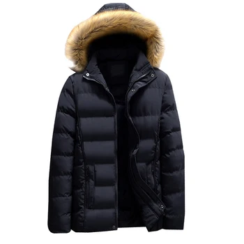 

2019 New Casual Fur Collar Hooded Winter Clothes Men