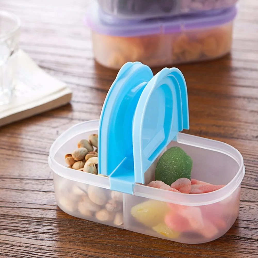 2 Colors Durable Food Storage Box 2 Lattices Sealed Crisper Grains Tank Kitchen Sorting Container Cans For Coarse Cereals
