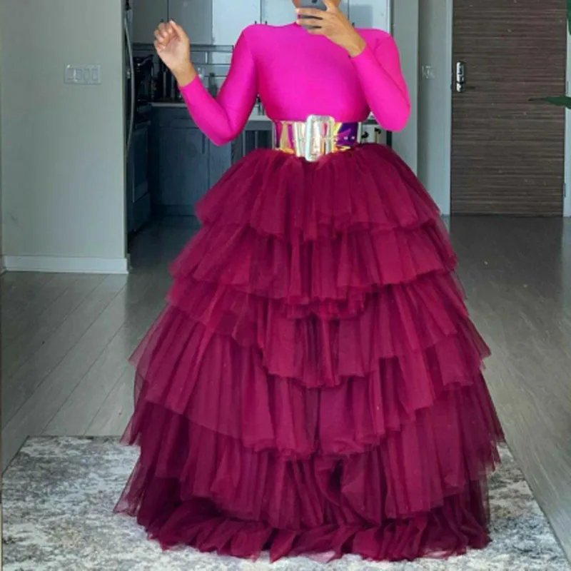 

Extra Puffy Tulle Long Skirt Custom Made Floor Length Maxi Tutu Prom Skirts Women Elastic Waist Saia Longa Party Gown