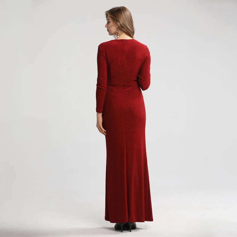 Платье в пол, Осень-зима, вечернее, для вечеринки, Vestidos, женское, сексуальное, с глубоким v-образным вырезом, с оборками, из кусков, с длинным рукавом, платье русалки