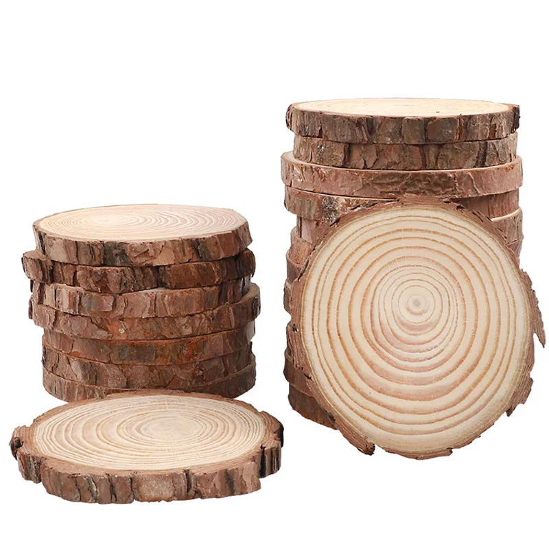 Natural Wood Slices 40Pcs 3.5-4.0 Inches Round Circles Unfinished Tree Bark Log Discs for Crafts Christmas Ornaments DIY Arts Ru