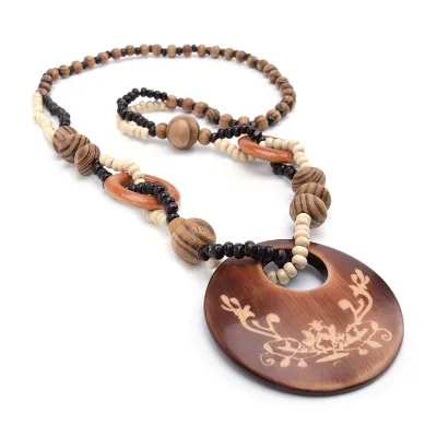 Однослойное богемное этническое ожерелье и кулон из бисера, ювелирное изделие, винтажное длинное ожерелье для женщин, Деревянные ювелирные изделия ручной работы - Окраска металла: az-18