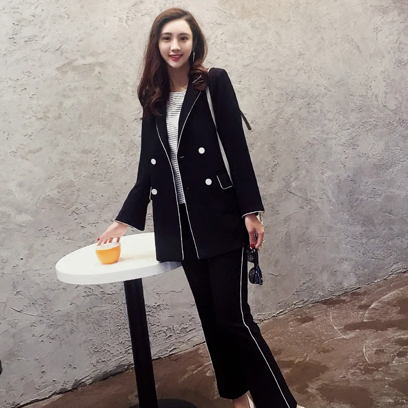 2020 high-quality temperament black pants suits feminine Casual double-breasted elegant ladies blazer Two-piece fashion trousers