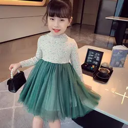 Robe de princesse en maille à manches longues pour filles, vêtements de fête décontractés pour enfants, printemps automne 