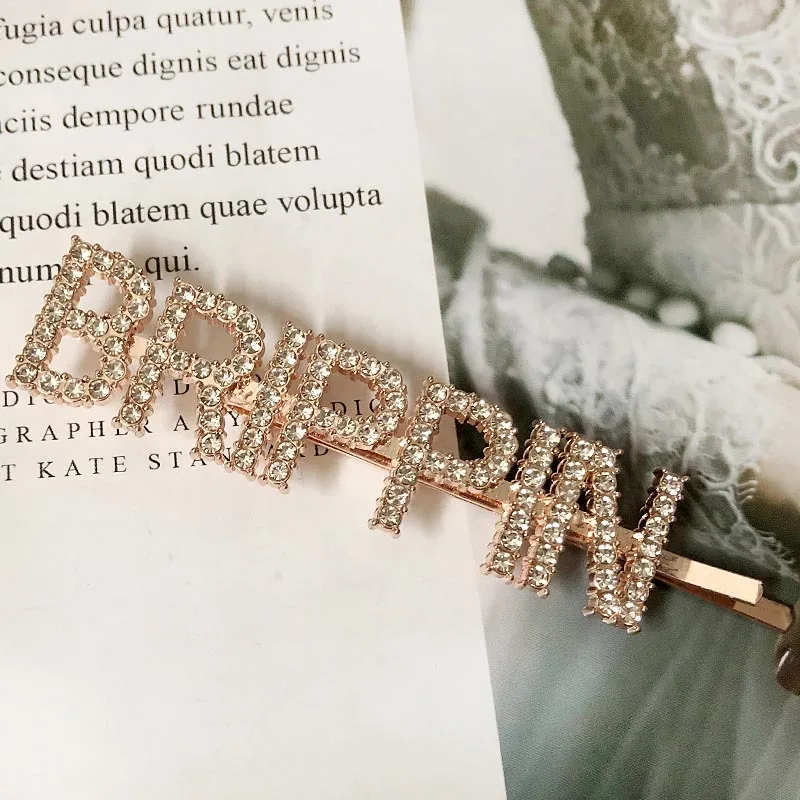 BRIPPIN Rose Gold 1 шт., заколки для волос с кристаллами и буквами, стразы, заколки для волос, заколки для волос, инструменты для укладки волос, аксессуары, ювелирный подарок - Цвет: BRIPPIN Rose Gold