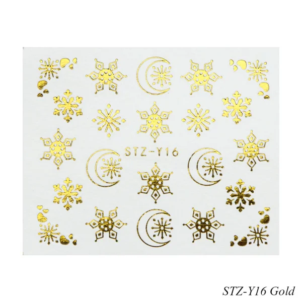 STZ-Y16 Gold 1 шт золотые серебряные рождественские наклейки для ногтей Снежная вода наклейки цветок Дизайн ногтей слайдер для водяной знак, маникюр Клей наконечник CHSTZ-YA-1 - Цвет: STZ-Y16 Gold