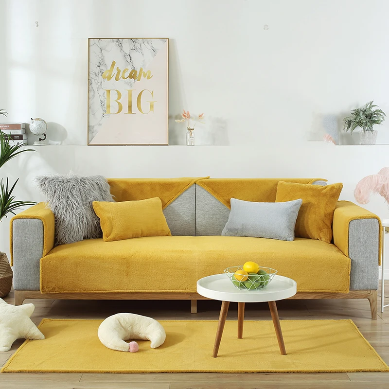 Yellow Мягкий плюшевый чехол для дивана для гостиной, чехол для дивана, нескользящий чехол для дивана, зимний теплый диван, полотенце, защита для мебели - Цвет: Yellow