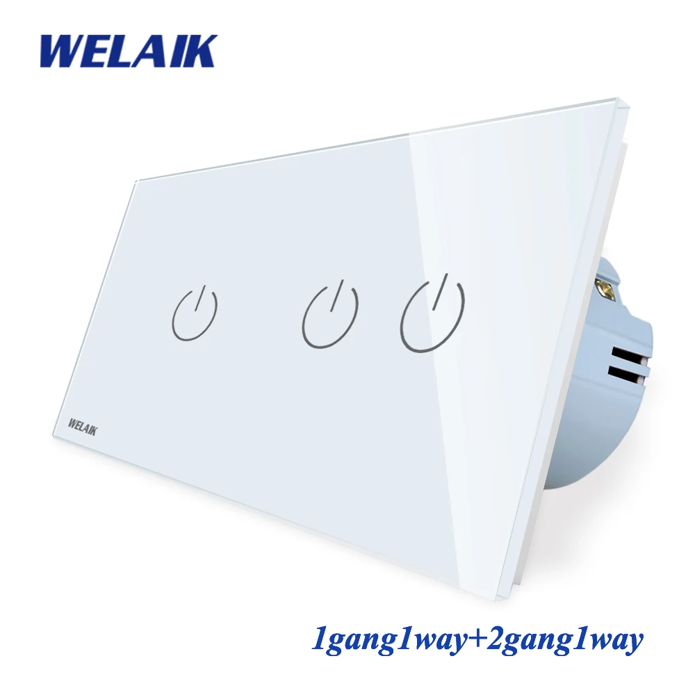 

WELAIK 2 frame Crystal Glass Panel White Black Wall Switch EU Touch Switch Light Switch 1gang1way AC110~250V A291121W/B
