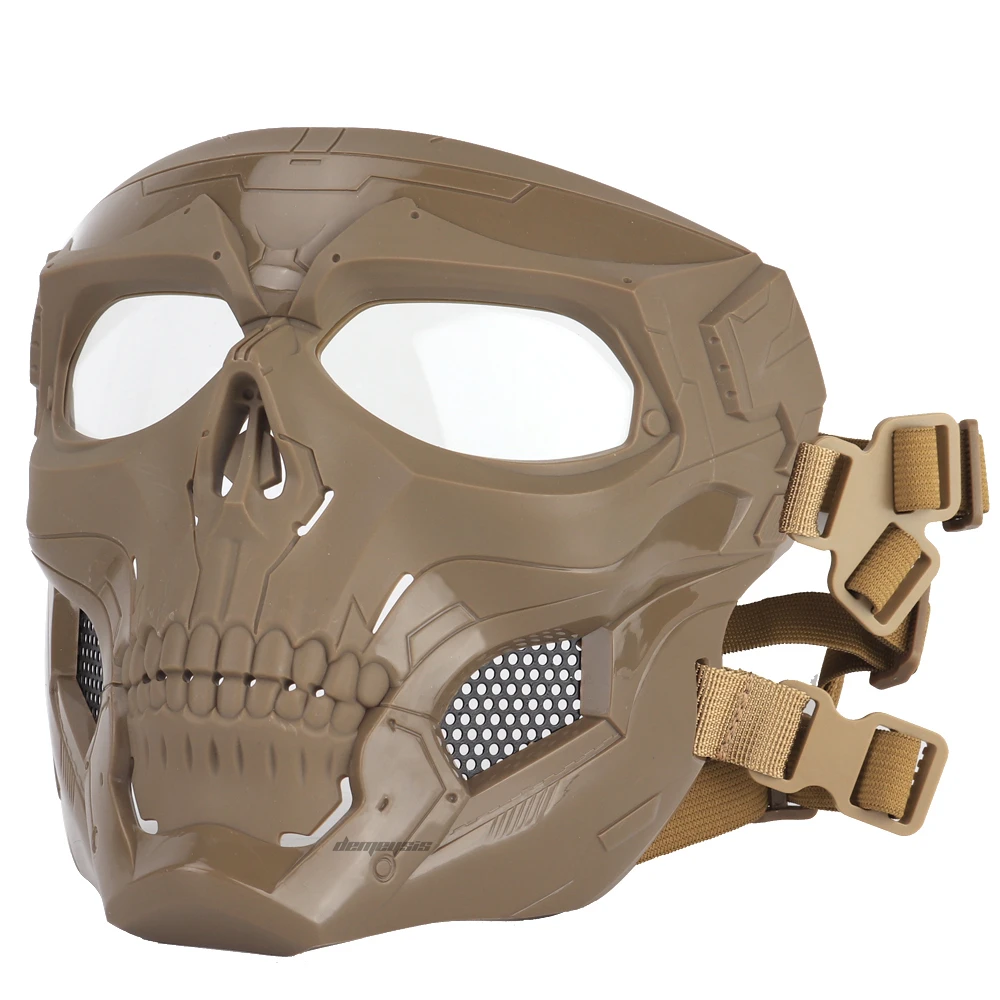 Тактические маски с черепом для пейнтбола на открытом воздухе, дышащие охотничьи маски для стрельбы, для мужчин, для всего лица, для страйкбола, удобная Военная маска с черепом - Цвет: tan