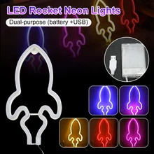 

LED Rocket Neon Lights USB/Battery Operated Wall Hanging Neon Sign Home Decoration Wall Art Kids Room Party Bedroom Decoration