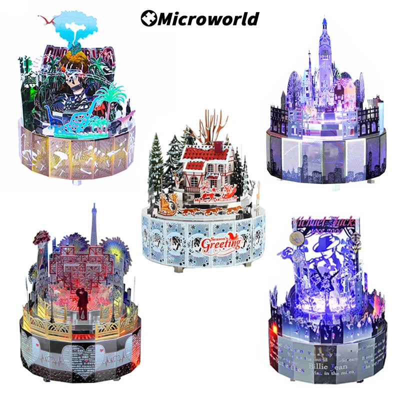 Microworld 3D Metal Theme Rotating Music Box Puzzle Models Kits DIY Laser Cutting Jigsaw Educational Toys Gifts For Girls Adult