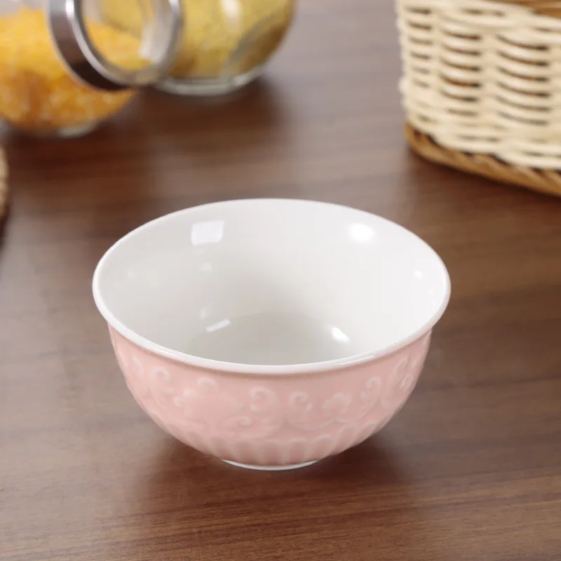 Pink Прямая Новые маленькие свежие и изысканные керамические дворцовый барокко тисненые закуски чаша салат фруктовый лист хранения декоративная ваза - Цвет: Pink