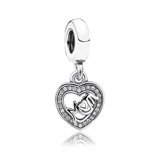 925 Sterling Silver Beads HEART & MUM Two-tone Family Tree  DANGLE Charm Fit Original Pandora Bracelet DIY Jewelry