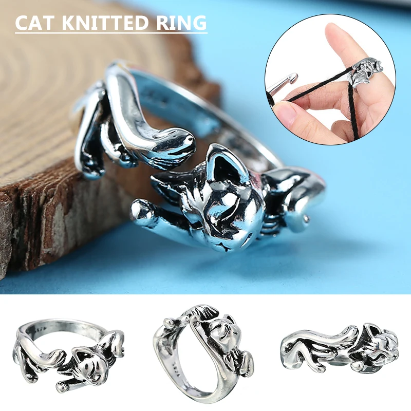 Cat Shape Vintage Adjustable Size Home Guide Wear Resistant Crochet Ring  Animal Fashion Jewelry Protect Finger Knitting Loop - AliExpress