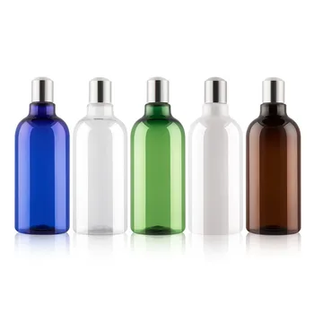 

12PCS 500ml brown silver Disc Top Cap Plastic Bottles, 500cc PET Plastic Shampoo Bottle Size,Essential Oil Vials Shampoo Bottle