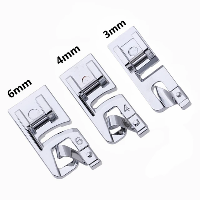 3 Piece Narrow Roll Hem Sewing Machine Foot Set (3mm, 4mm & 6mm) For All  Low Shank Snaps Singer, Brother, Babylock, Euro-pro, Janome, Kenmore, White