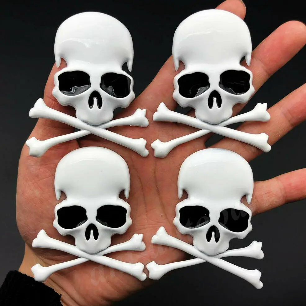 

4pcs 3D White Metal Skull Skeleton Cross Car Trunk Emblem Badge Decal Sticker