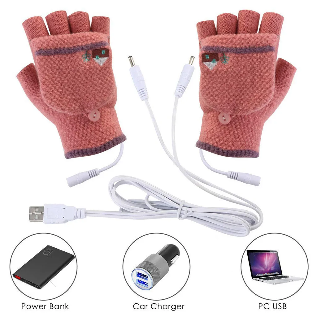 USB перчатки с подогревом, кнопка, полный палец, откидная крышка, для женщин и мужчин, рукавица, обе стороны температуры, зимние теплые перчатки, Guantes Invierno