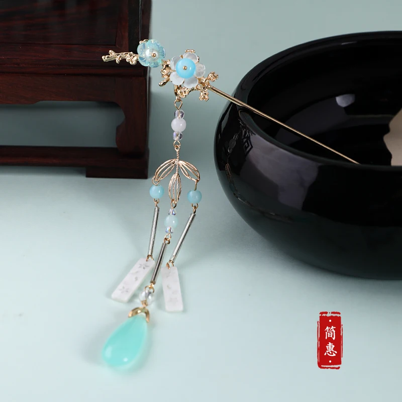 Набор hanfu Китайский винтажный синий камень кисточка ручной работы заколка для волос зажим корона аксессуары головной убор для косплея