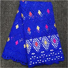 Royal blue swiss voile lace in switzerland 100%cotton swiss dry lace with stoens hot sale fashion women cotton lace 5yards/lot