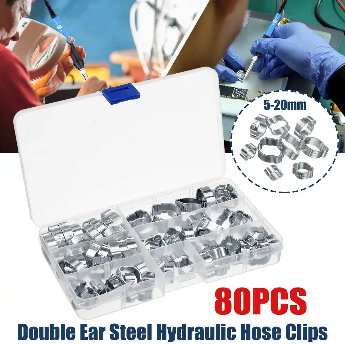 

80PCS Double Ear O Clips Hydraulic Hose Fuel Clamps For Hydraulic Hose Fuel For Car Hose Home Appliance Machinery 5-20mm