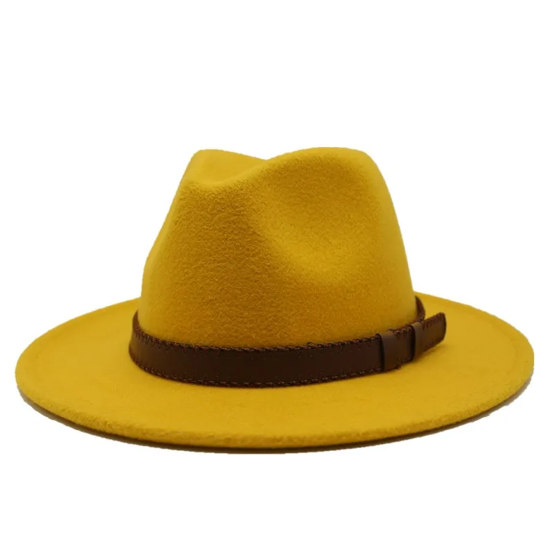 yellow Seioum мужская шляпа Федора шерсть хаки джазовые шляпы женские Национальные повседневные Большие Полями винтажные осенние классические фетровые шляпа и Кепка - Цвет: yellow