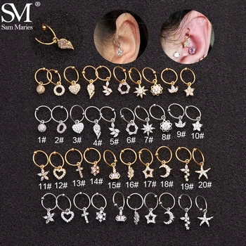 

1Pc Stainless Steel Cartilage Ear Hoop Mini Cubic Zirconia Flower Heart Moon Charm Pendant Helix Piercing Ear Body Jewelry Gift