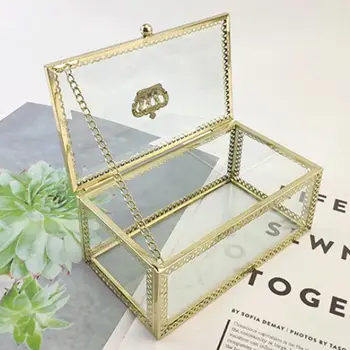 

Nordic Cosmetic Desktop Storage Box Earrings Ring Bracelet Jewelry Transparent Makeup Organizer Glass Dressing Table Rack