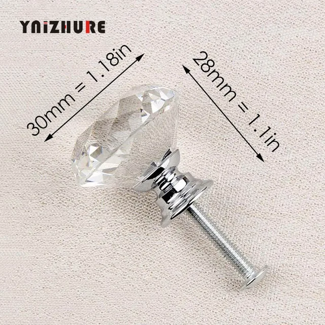 30mm Diamond Silver YNIZHURE брендовые Хрустальные стеклянные ручки для шкафа ручки для выдвижных ящиков кухонный шкаф ручки оборудование для обработки мебели - Цвет: 30mm Diamond Silver