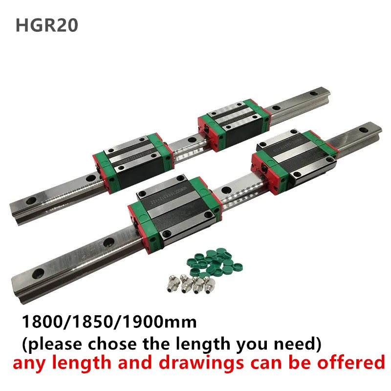 

CNC Set HGR20 1800/1850/1900mm 2 PCS Linear Guideway Rail +4 PCS carriage bearing block HGH20CA or HGW20CC