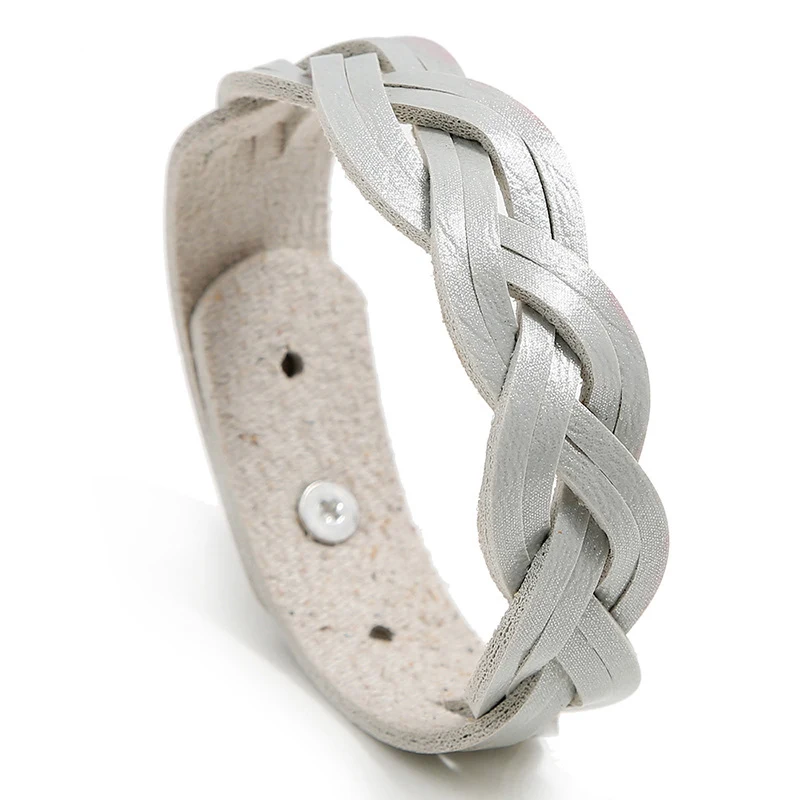 NIUYITID New PU Leather Braid Women Bracelets Girls Charm Wrist Accessories Brazaletes Korea Jewelry Cheap Dropshipping - Окраска металла: grey