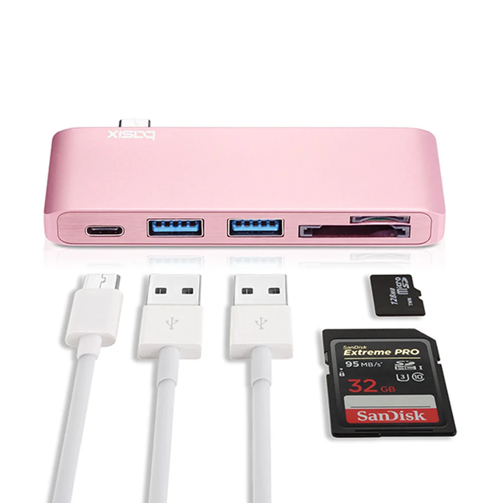 USB C концентратор 5-в-1 Алюминий C-адаптер с 2 портами(стандарт 3,0 Порты и SD кард-ридер адаптер для ПК телефонов