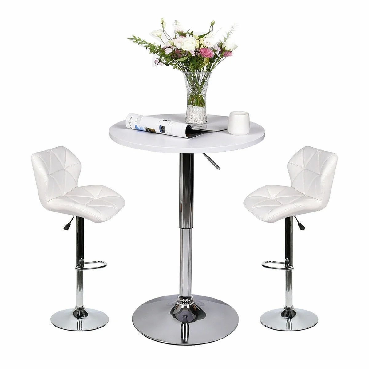 US $171.80 Set of 2 Bar Stool PU Leather Adjustable Swivel Dining Counter Chair Bar Table