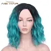 Lowered I's a wig Synthetic Ombre Red Blue Pink Wigs Short Black Hair for Women's 14