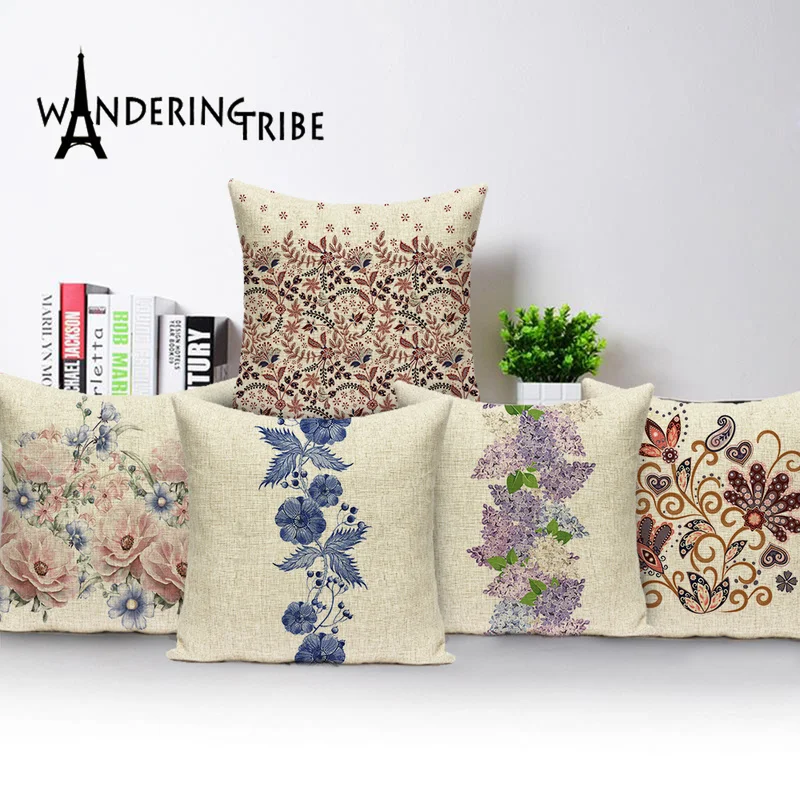 

Morocco Flower Throw Pillow Case Rustic Plant Pillows Covers Simple Floral Home Decor Cushion Cover Linen Car Cushions Kissen