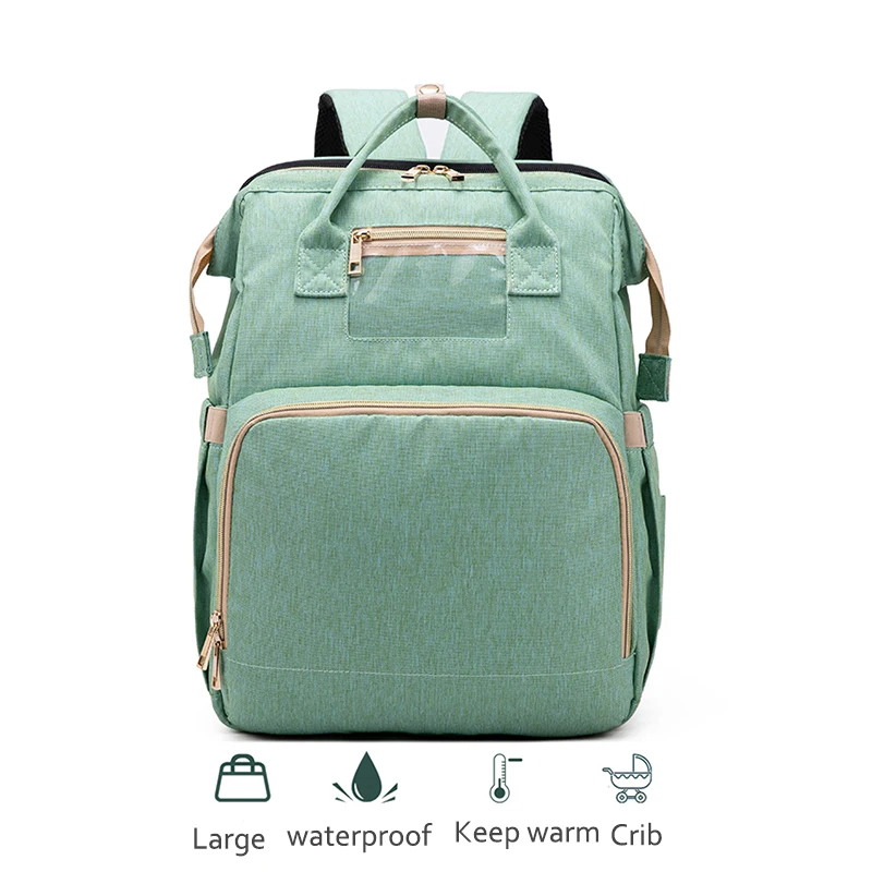 

2in1 Mummy Maternity Diaper Bag With Folding Bed Large Travel Green Backpack For Mom Waterproof Baby Changing Nappy Stroller Bag