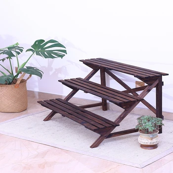 

Carbonized Wood Multi-flesh Multi-layer Solid Wood Flower Shelf Three-layer Outdoor Balcony Shelf Wooden Ladder Flower Pot Shelf