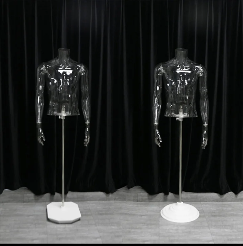 Transparent Male Mannequin Bracket Headless Straight Hand Half Length Model Photographing Hollow 3D Bust | Дом и сад