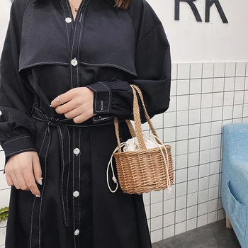 

Women Boho Straw Woven Basket Totes Bag Summer Female Rattan Beach Handbag Purse Bohemian Summer Straw Handbag