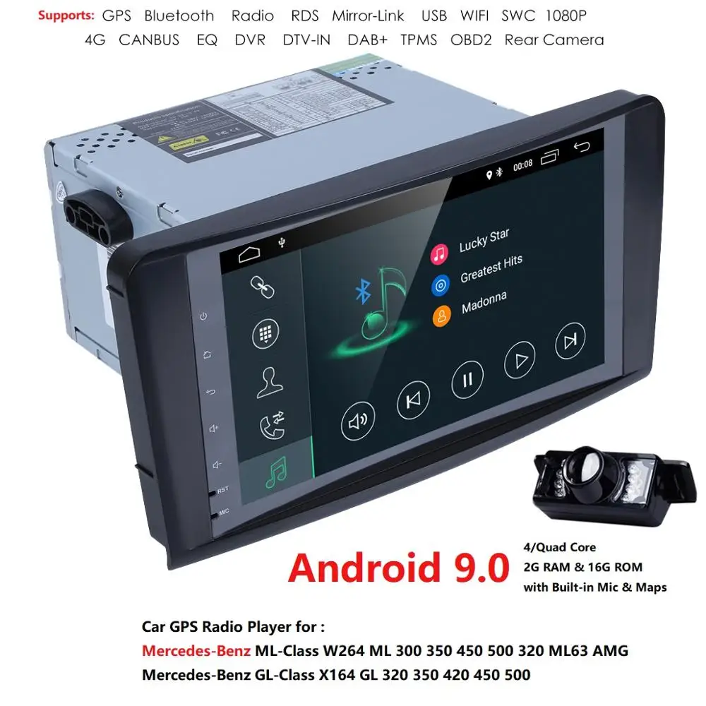 7 дюймов 2 Дин радио аудио Android 9 0 DSP dvd плеер автомобиля для Mercedes Benz/ML/GL Класс W164 ML350