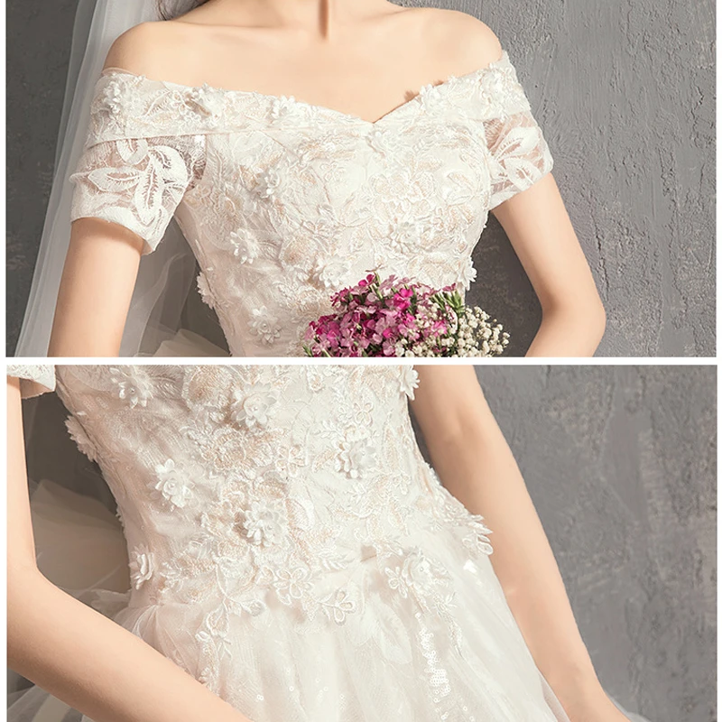 Vestido de Noiva/2019; свадебное платье принцессы; бальное платье с открытыми плечами и бусинами; кружевное подвенечное платье; свадебное платье; Robe