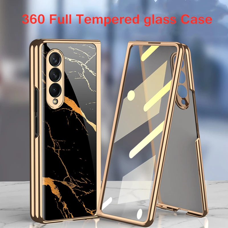 

360 Full Protection Glass Case For Samsung Galaxy Z Fold 5 3 4 Cover Case Electroplate Tempered Glass Cover For Z Fold3 2 5G