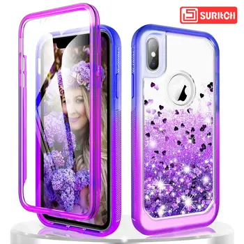 

Luxury Quicksand Case For iPhone X XR Xs Max 7 8 6 Plus Case TPU Glitter Bling Liquid Hard case with built in screen Protector